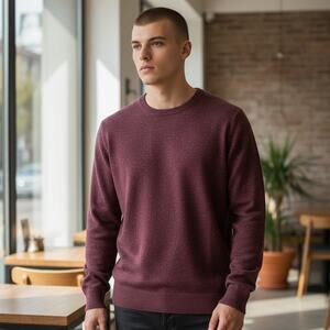 Banana Republic Factory Men's Wool Blend Burgundy Speckled Crew Neck Sweater - L